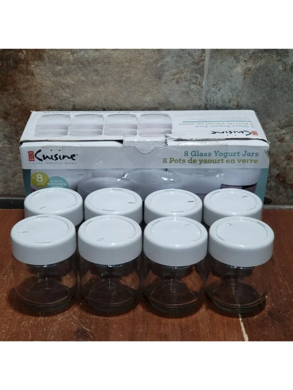 Euro Cuisine Set 8 Glass Yogurt Jars 6 Oz Date Setting Lids
